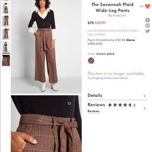 NWT Modcloth Savannah Plaid Wide- Leg Pants so 12